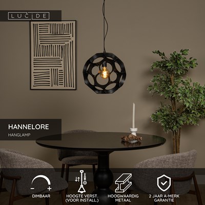 Lucide HANNELORE - Hanglamp - Ø 40 cm - 1xE27 - Zwart